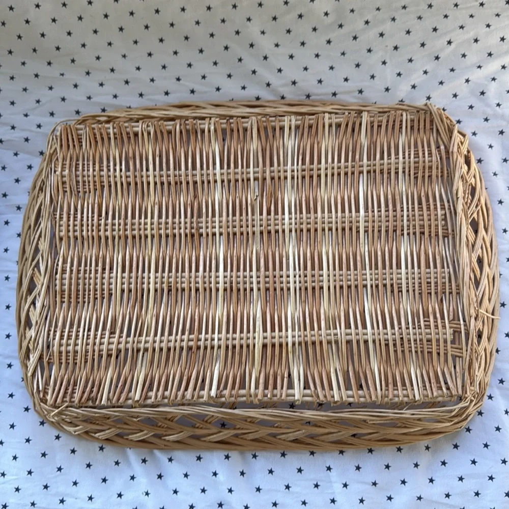 Vintage Wicker Set of 2 Woven Rectangular Baskets / Bread / Fruit Tray Light Tan